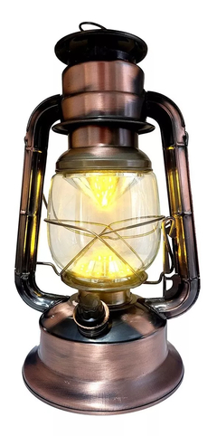 Luminária Lampião Cobre Retrô Led Abajour A Pilhas (Amarelo ou Branco Frio) - comprar online