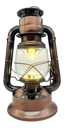 Luminária Lampião Cobre Retrô Led Abajour A Pilhas (Amarelo ou Branco Frio) - Rodrigo Presentes