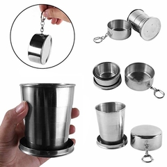 Copo de Inox Portátil Retrátil com Tampa Chaveiro 250ml na internet
