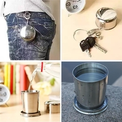 Copo de Inox Portátil Retrátil com Tampa Chaveiro 250ml - Rodrigo Presentes