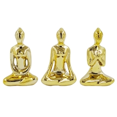 Jogo de Esculturas de Yoga 6cm 3 Peças Douradas Em Porcelana Youbai