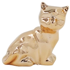 Gato Decorativo 3x5x6cm em Porcelana Dourado Interponte