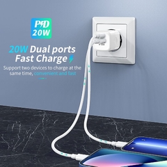 Carregador Turbo De Tomada 1 USB-C + 1 USB – QC3.0 20w - Rodrigo Presentes
