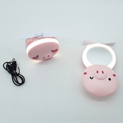 Espelho Maquiagem Led Portátil Porquinho com Mini Ventilador Rosa - Rodrigo Presentes