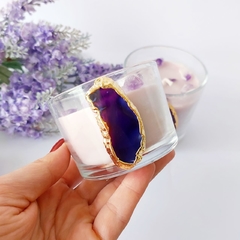 Porta vela aromatizado com chapa de pedra natural