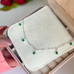 Pulseira zircônias verde esmeralda