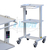 White metal cart with two shelves and four caster wheels designed for electronic scalpel and hospital equipment