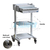 White multifunctional dental trolley with drawer and three shelves on gel wheels with locks