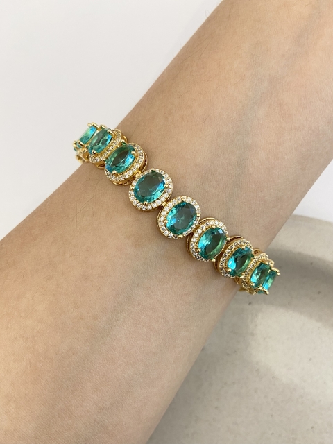 Pulseira pedras ovais cravejada - D.AQUA
