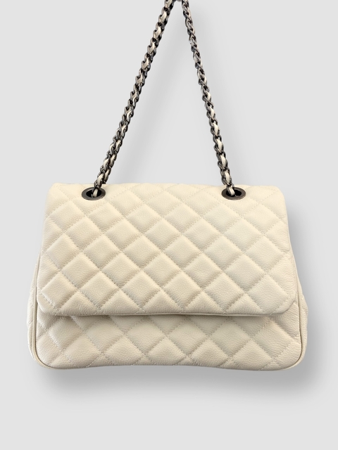 BOLSA MATELASSÊ GRANDE COURO LEGÍTIMO CLÁSSICA - OFF-WHITE