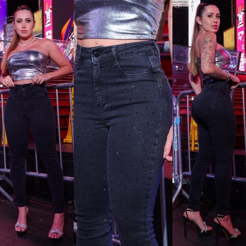 Calça Jeans Luxo Preta Strass - comprar online