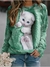 Camisola feminina pulôver básico gato branco impressão 3d rua em torno do pes - BIG VARIEDADES