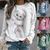 Camisola feminina pulôver básico gato branco impressão 3d rua em torno do pes