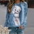 Camisola feminina pulôver básico gato branco impressão 3d rua em torno do pes - loja online
