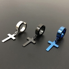 Brinco de Pressão Cruz falso piercing brincos de Aço Inox Antialergico Cirurgico Argola com Crucifixo Masculino Feminino