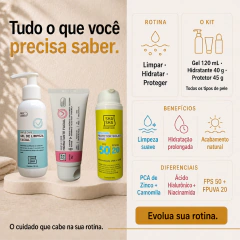 Kit Completo Skincare Facial SHA SHA | Gel 120mL + Hidratante 40g + Protetor FPS50 45g | Todos os Tipos de Pele