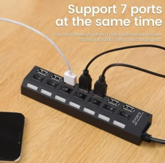USB 2.0 Hub Multi USB Splitter Ports Hub Use Power Adapter4/ 7 Port Multiple Expander Hub with Switch 30CM Cable For Home - HighTech Tecnologias