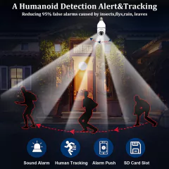 2MP E27 Bulb Surveillance Camera Night Vision Full Color Automatic Human Tracking 4x Digital Zoom Video Indoor Security Monitor - buy online