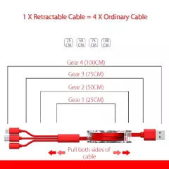 Cabo De Carga Micro USB 3 Em 1 Retrátil/Tipo c Universal - buy online