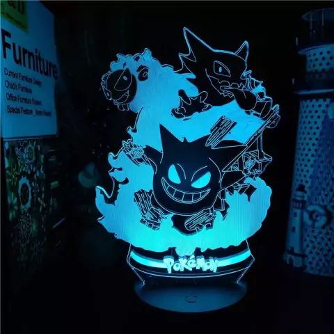 Anime Pokemon Gengar Haunter Gastly Figure Lâmpada Led Noturna Jagermeister 16 Cores Sensor De Toque USB