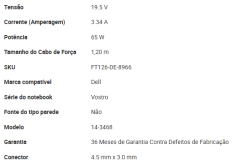 Fonte Carregador para Notebook Dell Vostro 14-3468 | 19.5 V 3.34 A 65 W - online store