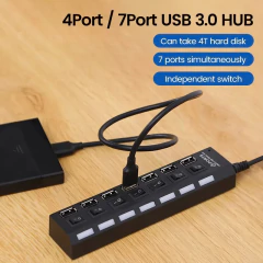 USB 2.0 Hub Multi USB Splitter Ports Hub Use Power Adapter4/ 7 Port Multiple Expander Hub with Switch 30CM Cable For Home on internet