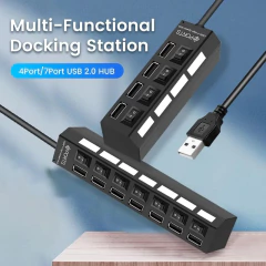 USB 2.0 Hub Multi USB Splitter Ports Hub Use Power Adapter4/ 7 Port Multiple Expander Hub with Switch 30CM Cable For Home - online store