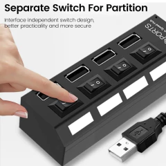 USB 2.0 Hub Multi USB Splitter Ports Hub Use Power Adapter4/ 7 Port Multiple Expander Hub with Switch 30CM Cable For Home - HighTech Tecnologias