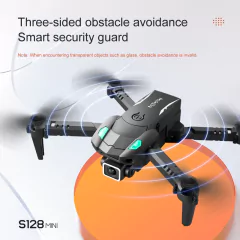 Image of Mini Drone S128 avec caméra HD double 4K, triple face, pour éviter les obstacles, pression de l'air, hauteur fixe, jouet profess