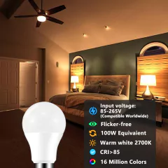 Smart LED Lamp with Alexa 100W Equivalent 1000lm, RGB Color Changing Globe Light Bulbs, E27 B22 Bayonet-16 Million Colors Foco - online store
