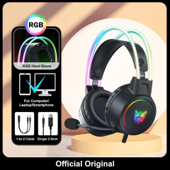 ONIKUMA X15 Pro Over-Ear Headphones Gaming Headset Wired Cancelling Earphones Pink Cat Ears Rgb Light With Mic For PC PS4 - HighTech Tecnologias