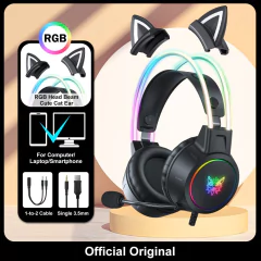 ONIKUMA X15 Pro Over-Ear Headphones Gaming Headset Wired Cancelling Earphones Pink Cat Ears Rgb Light With Mic For PC PS4 - online store