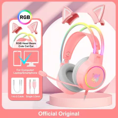 ONIKUMA X15 Pro Over-Ear Headphones Gaming Headset Wired Cancelling Earphones Pink Cat Ears Rgb Light With Mic For PC PS4 - online store
