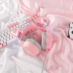 ONIKUMA X15 Pro Over-Ear Headphones Gaming Headset Wired Cancelling Earphones Pink Cat Ears Rgb Light With Mic For PC PS4 - online store