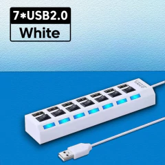 USB 2.0 Hub Multi USB Splitter Ports Hub Use Power Adapter4/ 7 Port Multiple Expander Hub with Switch 30CM Cable For Home