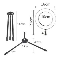 Image of Ring Light Led Mesa Iluminador Pequena Tripé 6 Polegada 16cm Youtuber Influencer Iluminação Luz Beleza Maquiagem Vídeos