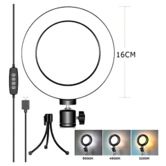 Ring Light Led Mesa Iluminador Pequena Tripé 6 Polegada 16cm Youtuber Influencer Iluminação Luz Beleza Maquiagem Vídeos - HighTech Tecnologias
