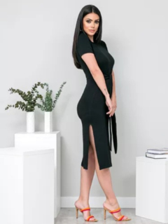 Vestido ELEN Midi Viscolycra Amarração Fenda Lateral Blogueira na internet