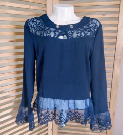 Blusa azul marinho com renda tamanho P - comprar online