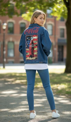 Jaqueta jeans customizada Coca Cola tamanho G na internet