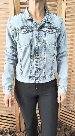 Jaqueta jeans clara customizada Bruce Springsteen tamanho P - Xodozinhos da Kari