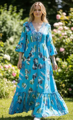 Vestido longo Boho lurex azul tamanho M, NOVO - BRECHÓ na internet