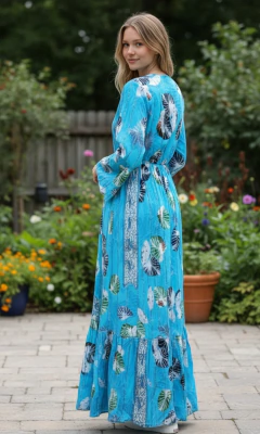 Vestido longo Boho lurex azul tamanho M, NOVO - BRECHÓ - comprar online