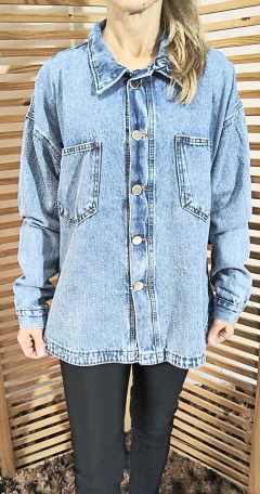 Jaqueta jeans clara oversized customizada Kiss tamanho G - comprar online