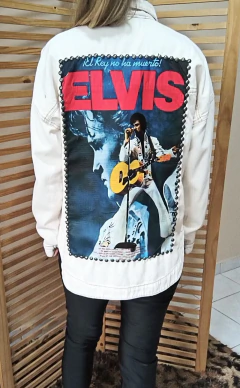 Jaqueta jeans oversized cor creme customizada Elvis Presley tamanho G