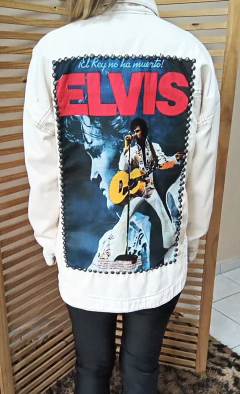 Jaqueta jeans oversized cor creme customizada Elvis Presley tamanho G - comprar online
