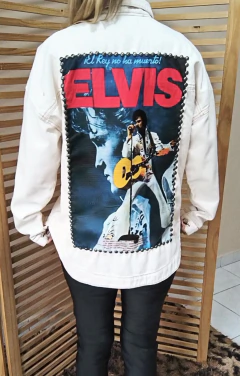 Jaqueta jeans oversized cor creme customizada Elvis Presley tamanho G