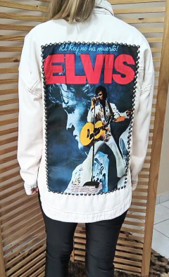 Jaqueta jeans oversized cor creme customizada Elvis Presley tamanho G - comprar online