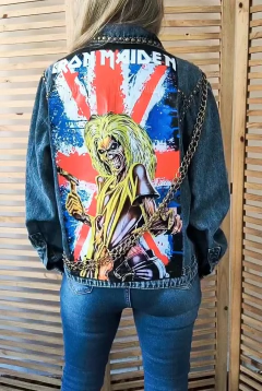 Jaqueta jeans customizada Iron Maiden - Eddie - tamanho G