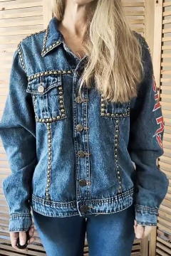 Jaqueta jeans customizada Iron Maiden - Eddie - tamanho G - loja online